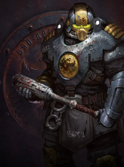 Necromunda artwork of an armoured enforcer